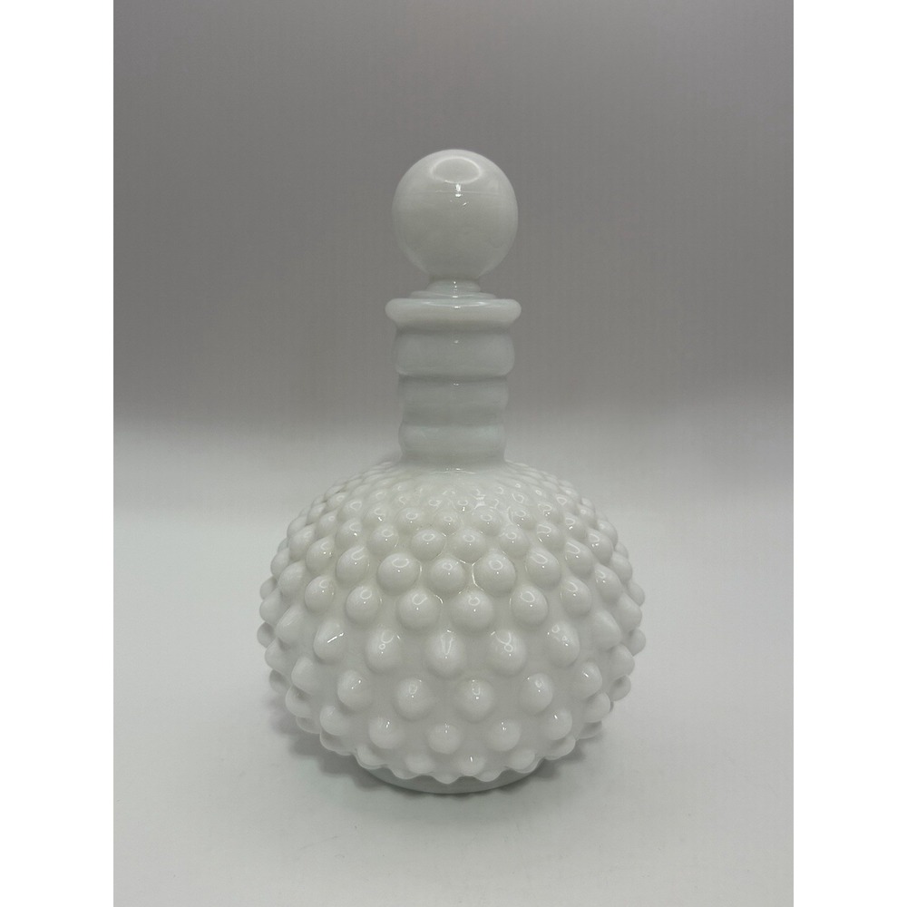 Vintage White Milk Glass Hobnail Glass Perfume Decanter Bottle With Stopper